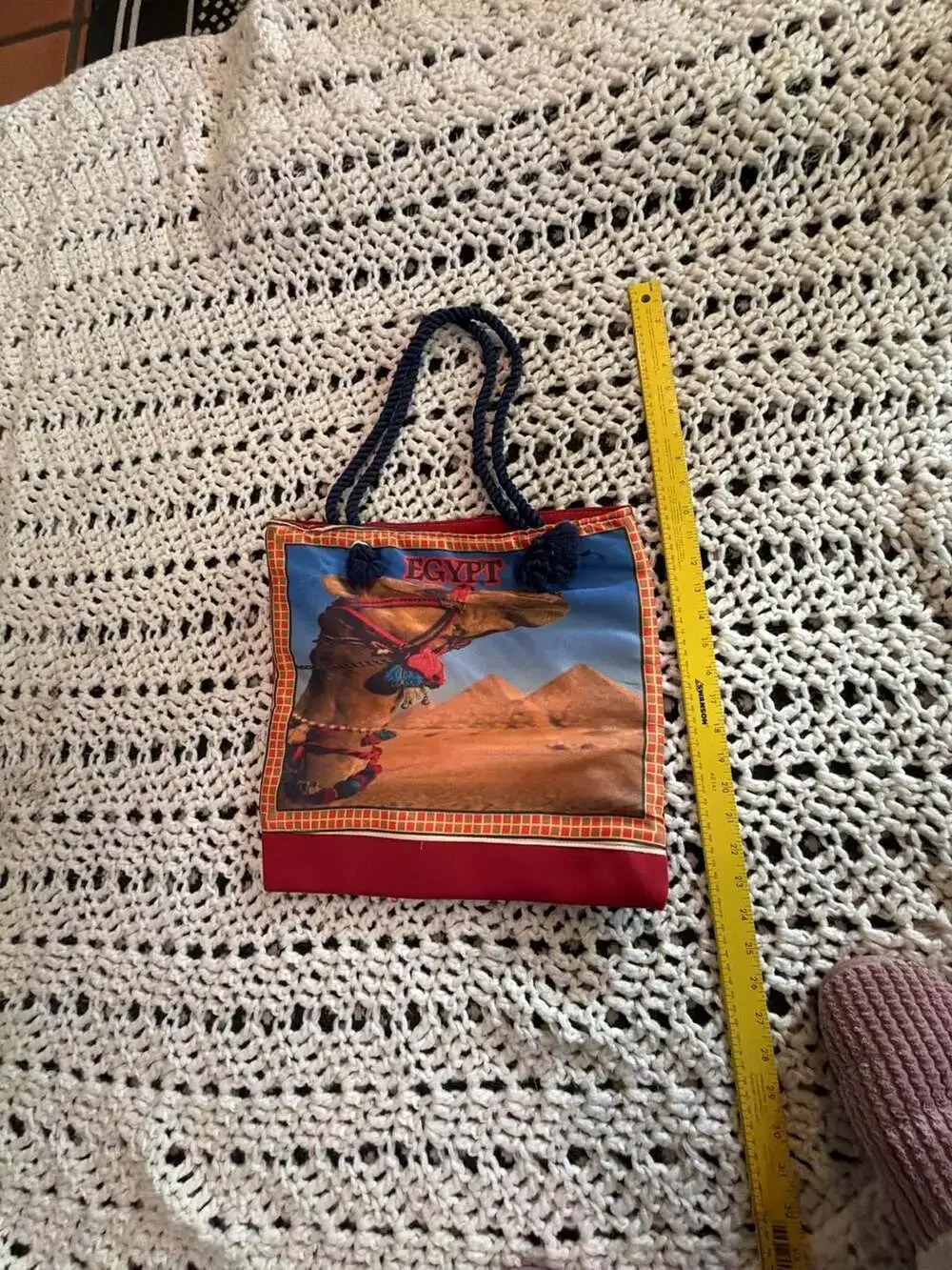 Egypt Souvenir Camel and Pyramids Graphic Tote Bag with Rope Handles